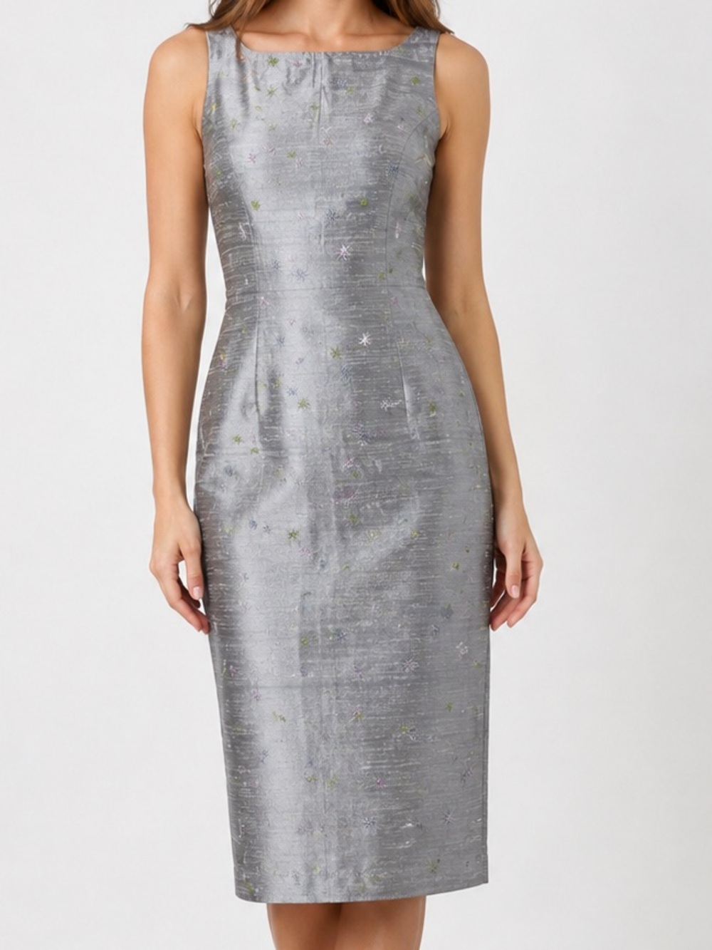 Vintage Nicole Miller Collection Silk Embroidered Silver Dress 4. Y2K